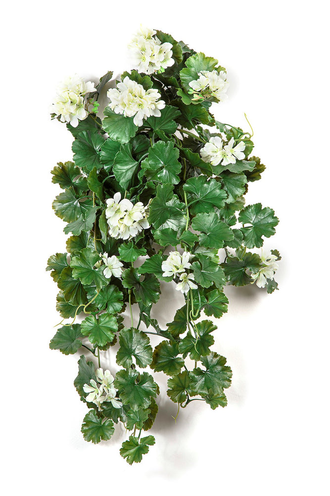 Kunst hangplant Geranium wit 66cm - UV bestendig